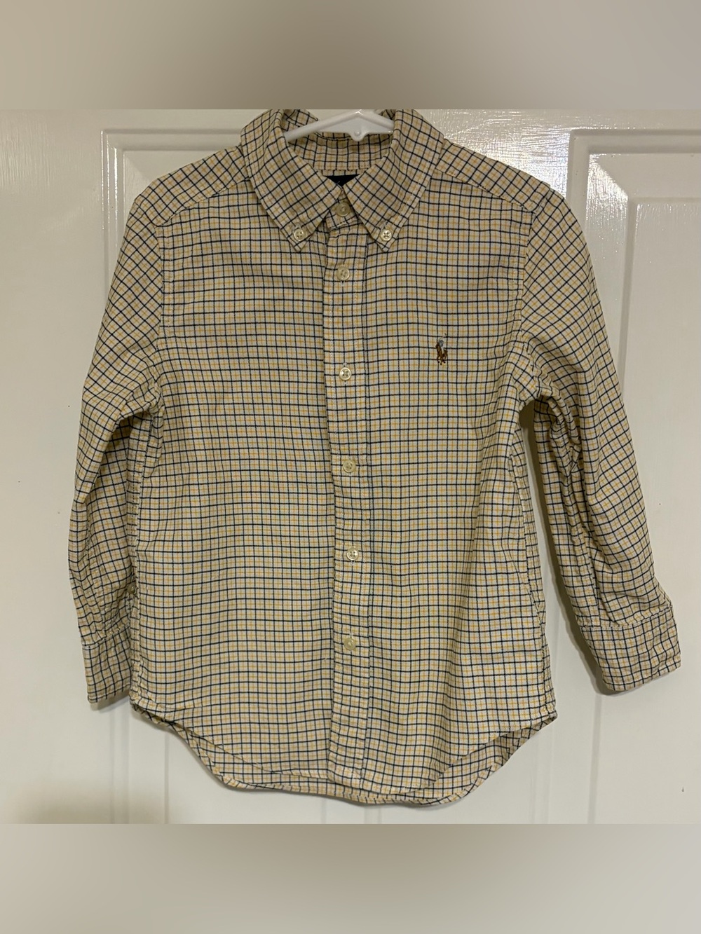 Ralph Lauren Boy's Classic Yellow and Blue Plaid Button Down Shirt & Size 8